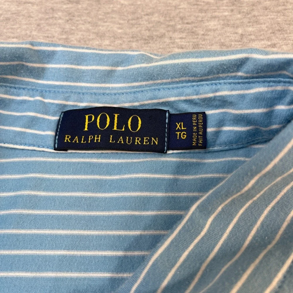 Polo Ralph Lauren Shirt Mens XL Light Sky Blue White Feed Stripe Pima Cotton Tee